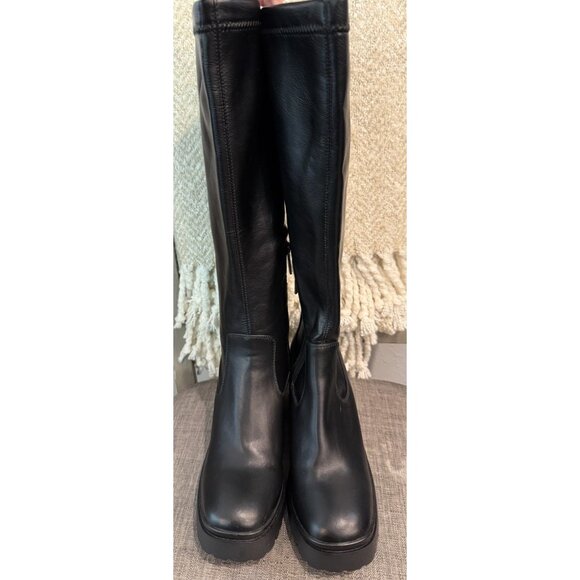 BLONDO ROUSE Size 8 Black Waterproof Leather Knee-High Lug Platform Boots - Picture 6 of 16